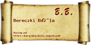 Bereczki Béla névjegykártya